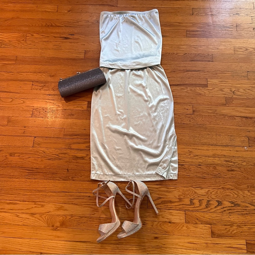 Two piece bodycon satin dress SZ M